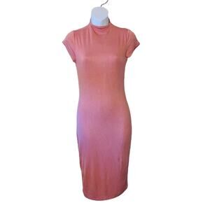 Mikey & Joey rose pink knitted fitted high neck midi dress